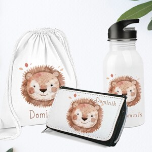 Trinkflasche  mit  Namen Personalisiert / Geburtstagsgeschenk Löwe Safari,   /  / Kindergartenkind / Stoffbeutel