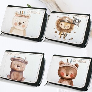 Geldbörse mit Löwe , Bär , Boho   / personalisiert/ Geldbeutel für Kinder/ Geschenk für Geburtstag/ Geldverpackung/