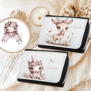 Geldbörse mit Rehe Unicorn  / personalisiert Namen / Geldbeutel für Kinder/ Geschenk für Geburtstag/ Geldverpackung/