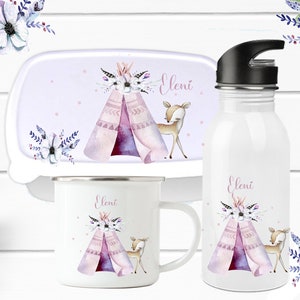 Drinking bottle deer boho tent / lunch box girl deer boho / gift school enrollment bottle / cup children's cup deer /
