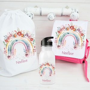 Sac à dos pour enfants personnalisé avec nom / bouteille en acier inoxydable avec arc-en-ciel / sac de sport avec boîte à lunch