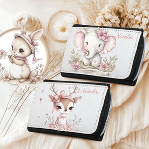 Geldbörse mit Hase Rehe   / personalisiert Namen / Geldbeutel für Kinder/ Geschenk für Geburtstag/ Geldverpackung/