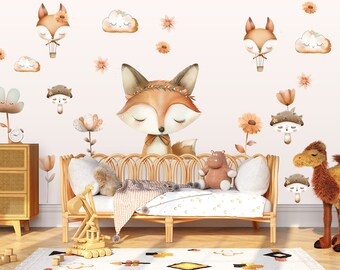 Wall sticker / wall decal / children's sticker / fox, boho flowers