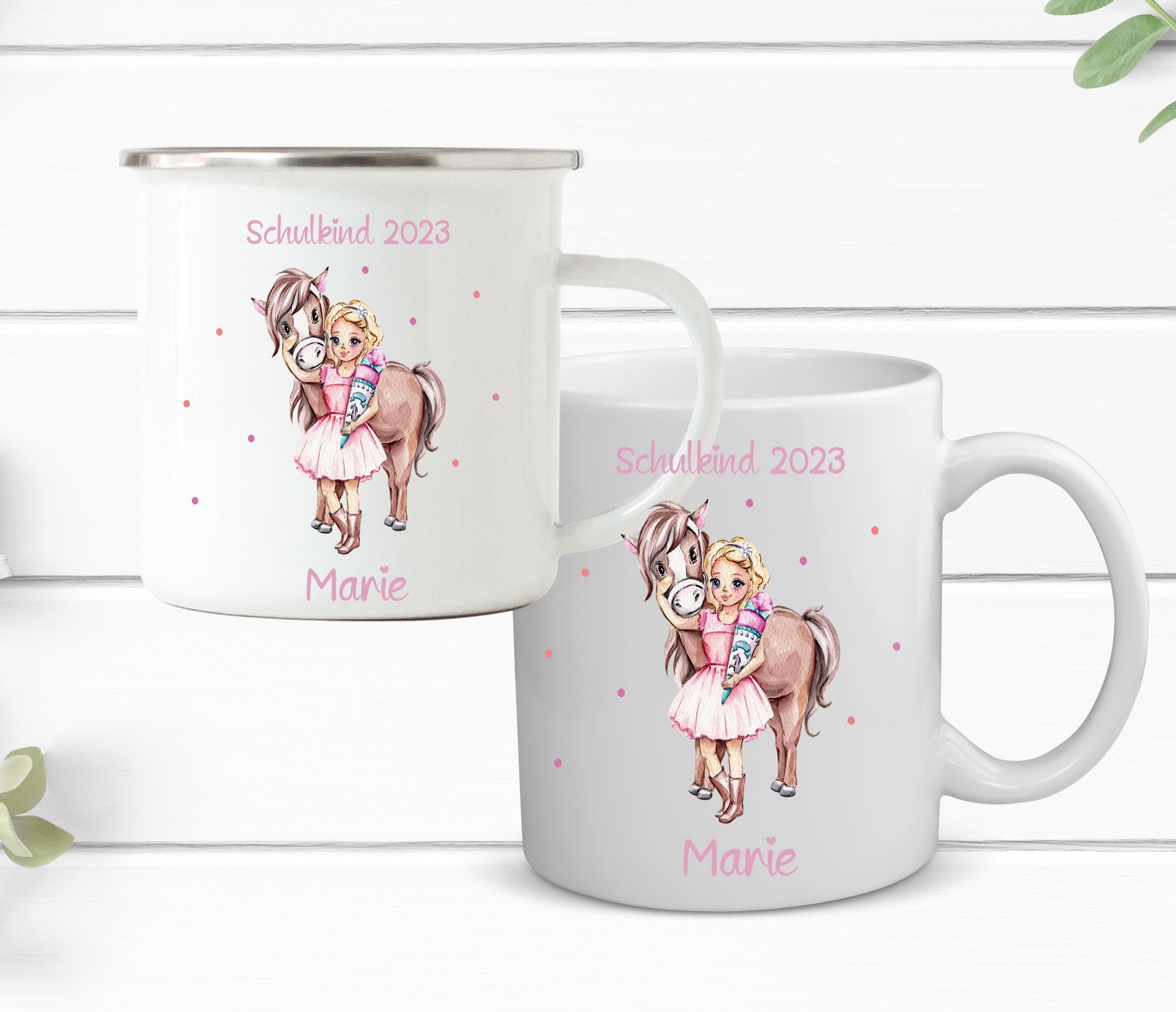 Enamel mug gift school enrollment, horse girl sugar cone/ school enrollment 2023/ gift mug
