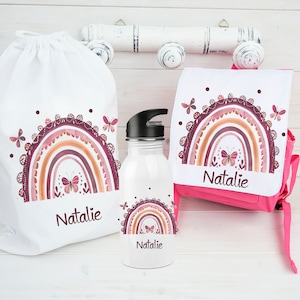 Sac à dos pour enfants personnalisé avec nom / bouteille en acier inoxydable avec arc-en-ciel / sac de sport avec boîte à lunch