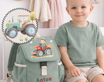 Personalisierter Kinder Rucksack Traktor, perfektes Geschenk für Kindergarten / Kita