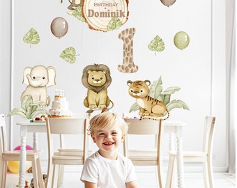 Birthday decoration sticker personalized for birthday / baptism / birth / safari lion tiger elephant bottle sticker