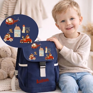 Zainetto personalizzato per bambini con disegno di un camion dei pompieri, regalo perfetto per l'asilo.