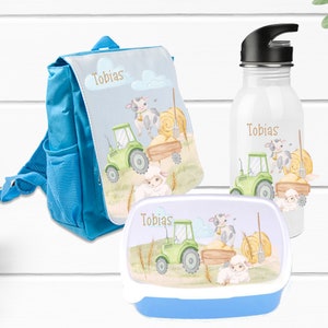 Ferme à dos pour enfants personnalisée pour garçon / tracteur/ animaux/ ferme/ gourde avec nom/ cadeau d'anniversaire / entrée à la garderie