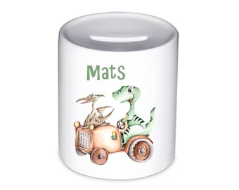 money box with dino, personalized, money box with name, for boy, baby box, money box for children, gift for baptism, school child,