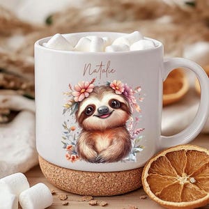 Kaffeetasse personalisiert mit Deckel  , Geschenk für Weihnachten , Faultier