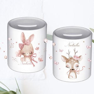 Spardose personalisiert, Spardose  für Mädchen / Taufgeschenk / Häschen Rehe Boho/ Bunny rosa