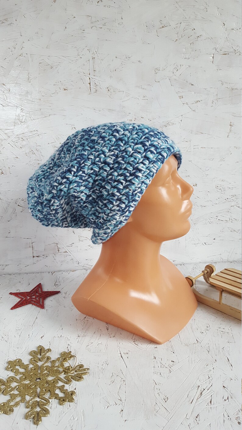 Teen colorful hat Long hat Crochet slouchy hat Men acrylic hat Women hat Boho beanie Adult acrylic hat Unisex hat