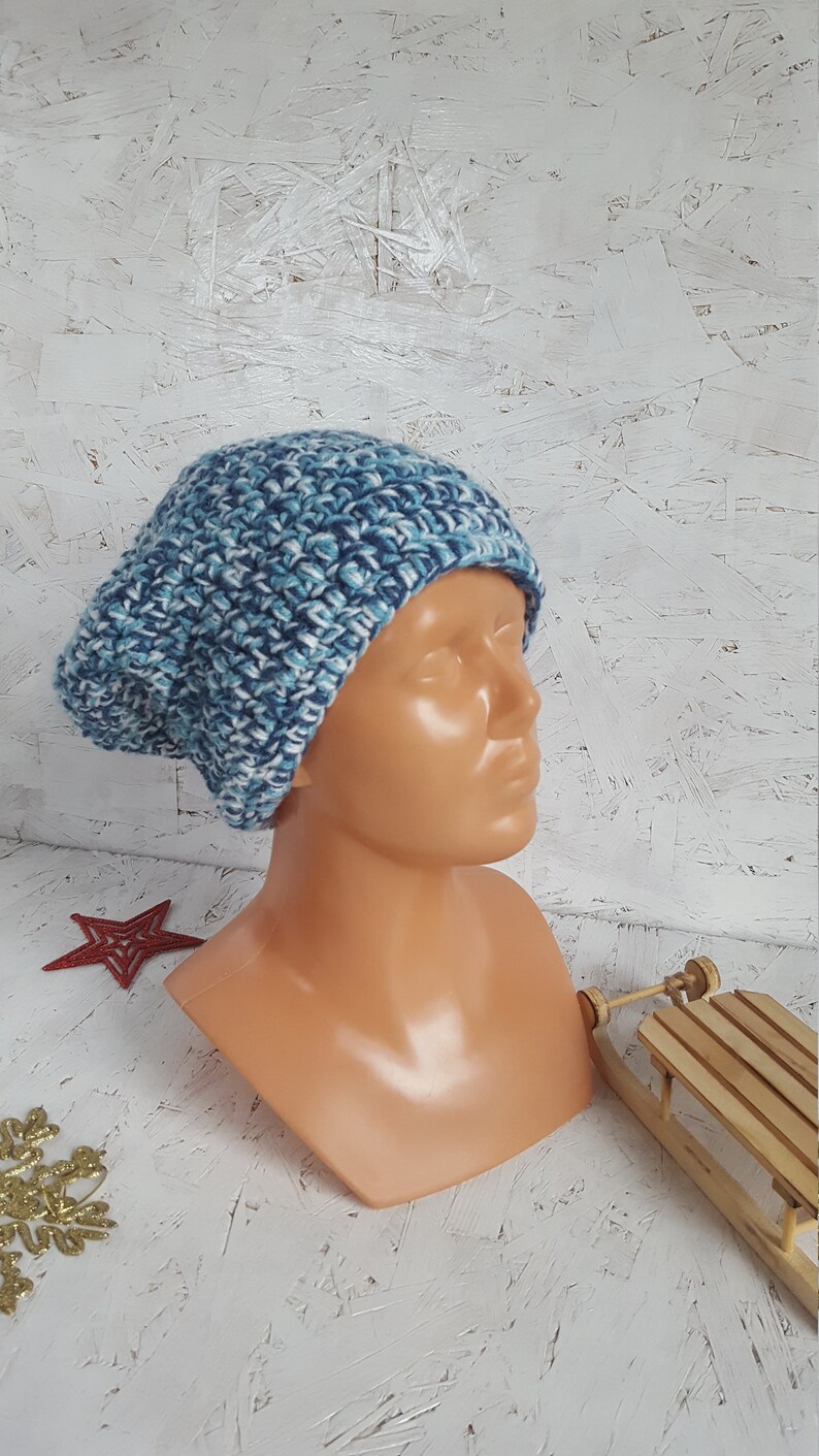 Teen colorful hat Long hat Crochet slouchy hat Men acrylic hat Women hat Boho beanie Adult acrylic hat Unisex hat
