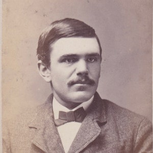 Antique CDV Photo, 1800s, Carte de Visite, Man with Mustache Wearing Cravat, 19th Century, Geo E. Brown, Portland, Maine, History, Handsome