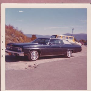 Vintage Photograph, 1973, Chevy Impala, Blue Car, Taconic Trail, Massachusetts, Mountains, Vernacular, Chevrolet, Transportation image 1