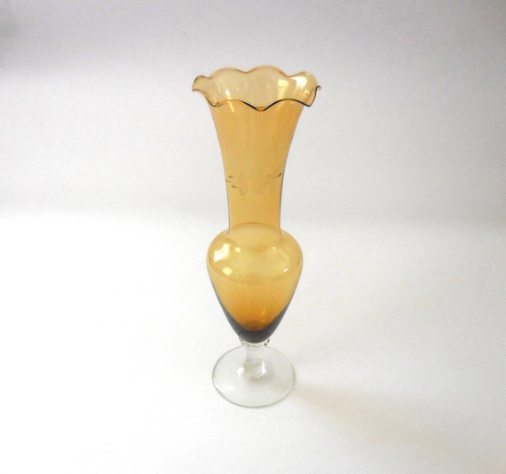 Vintage Midcentury Hand Blown Art Glass Amber Bud Vase Etsy