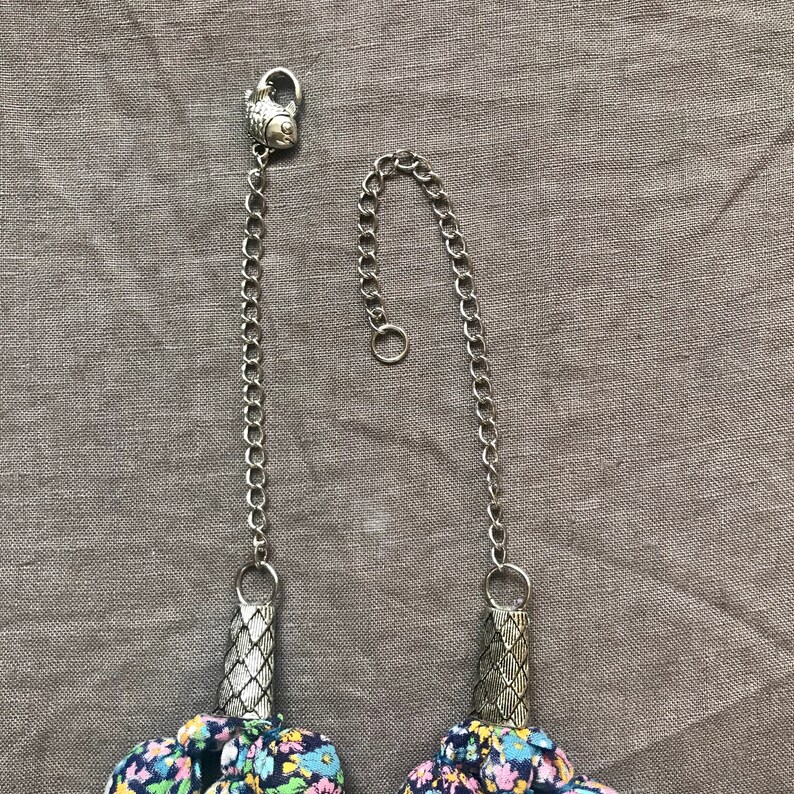 Handmade Fabric Necklace with floral print Textile Necklace Three Strand Cotton Choker