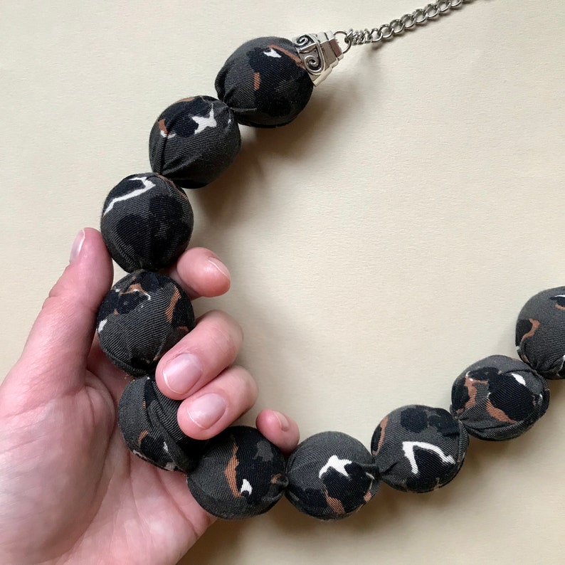 Statement Leopard Jewelry One Strand Short Necklace With Leopard Print Large Fabric Bead Choker for Women
