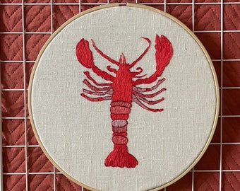 Handmade Embroidery Lobster Large Original Embroidery Red Lobster Home Decor