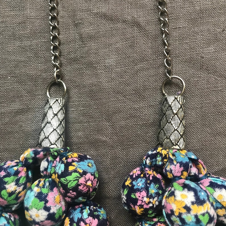 Handmade Fabric Necklace with floral print Textile Necklace Three Strand Cotton Choker