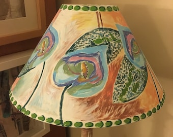 Bloomsbury lampshade, bohemian interiors, Duncan Grant, hand painted lampshade, bespoke lighting, Vanessa Bell lampshade.