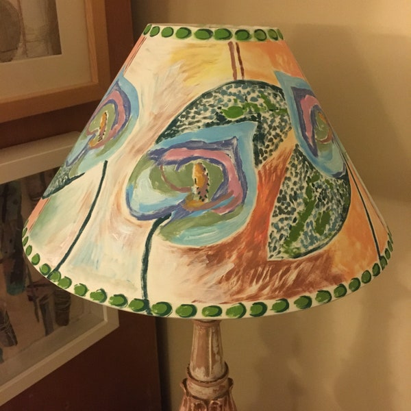 Bloomsbury lampshade, bohemian interiors, Duncan Grant, hand painted lampshade, bespoke lighting, Vanessa Bell lampshade, Christmas interior