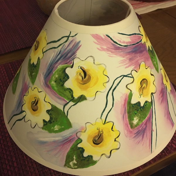 Bloomsbury lampshade, bohemian interiors, Duncan Grant, hand painted lampshade, bespoke lighting, Vanessa Bell lampshade, floral lighting.