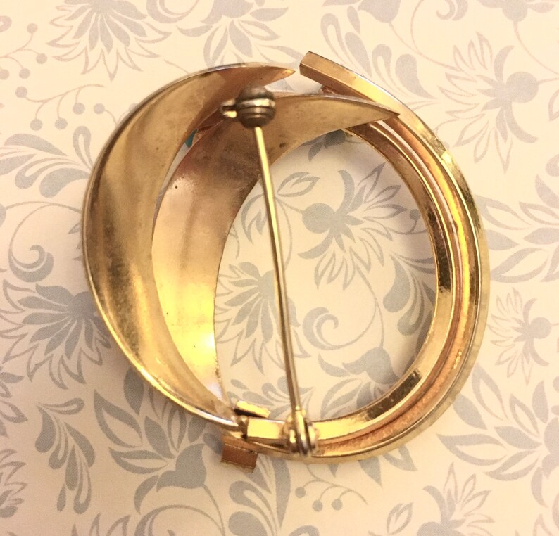 blue vintage brooch. mid century brooch 1960s gold tone brooch turquoise vintage brooch modernist vintage brooch 60s Modernist brooch