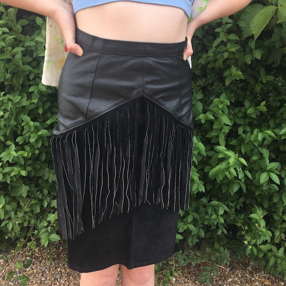 Vintage leather skirt, black leather skirt, cowgi… - image 2