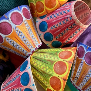 Bloomsbury lampshade, bohemian interiors, Duncan Grant, hand painted lampshade, bespoke lighting, Vanessa Bell lampshade. Omega interiors