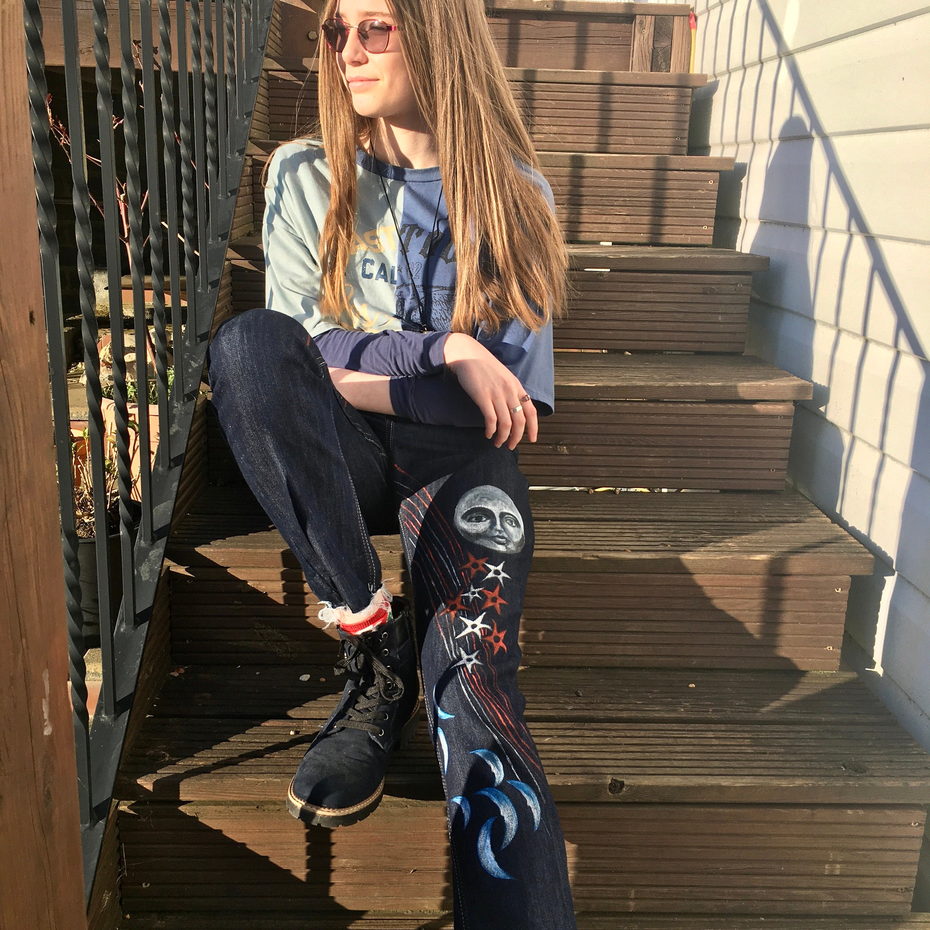 Hand Painted Jeans, Custom Jeans, Moon Jeans,stars Jeans Hand Painted Jeans, Custom Jeans, Moon Jeans,stars Jeans