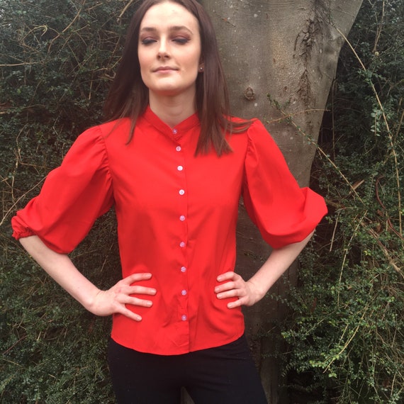 Red Vintage Blouse 80s Vintage Blouse 