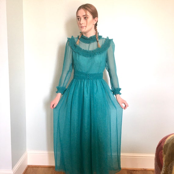 80s vintage dress, Green prom dress, Princess Dia… - image 1