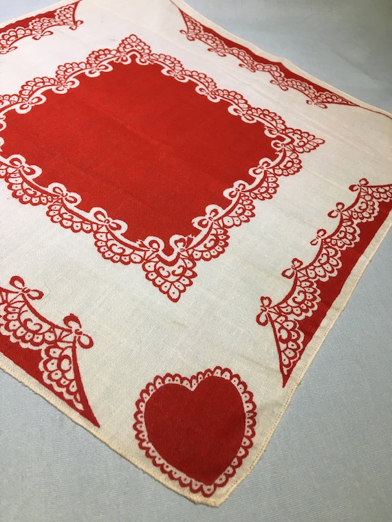 Vintage Valentines Day Ladies Handkerchief Cotton