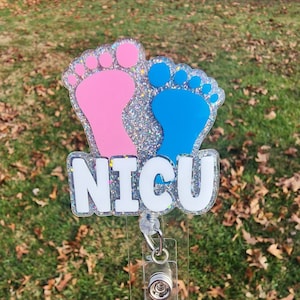 NICU Baby Feet Badge Reel, NICU Nurse Gift, NICU Nurse Badge Reel, Glitter Badge Reel Nurse, Medical Badge Reel