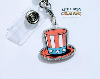 Patriotic Badge Reel Charm, Fourth of July Badge Reel Accessory, USA Hat Charm, Interchangeable Acrylic Charm