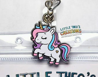 Unicorn Badge Reel Charm, Cute Unicorn Badge Charm, Pastel Acrylic Badge Accessory, Fantasy Charm