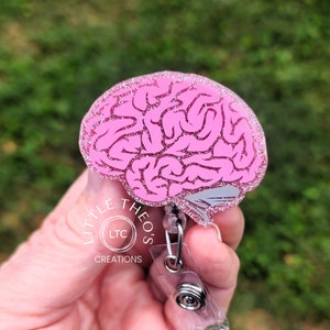 Brain Badge Reel, Neurologist Gift, Glitter Badge Reel, Psych Badge Reel, Mental Health Badge, Retractable Badge Holder, Brain Side View