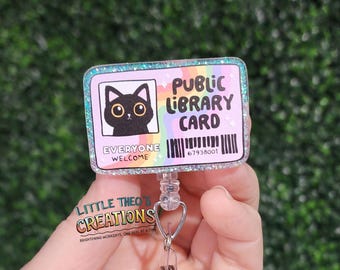 Library Card Badge Reel: Rainbow ID Clip for Librarians - Interchangeable Topper