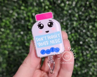 Carrete de insignias con recordatorio de medicamentos divertido: diseño de frasco de pastillas