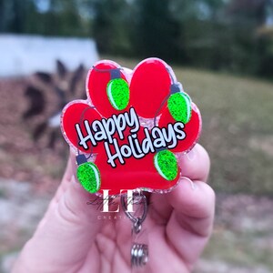 Holiday Paw Print Badge Reel: Retractable Christmas Badge Holder