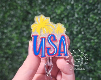 USA Abzeichen Reel • USA Ausweishalter mit Feuerwerk • 4th of Jul Clip