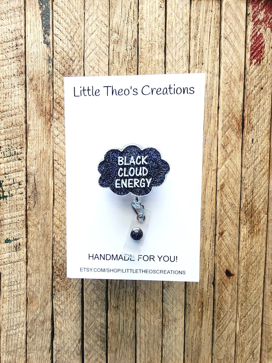 QYUVK Retractable Cloud Badge Reel With Alligator Clip, Glitter Black Cloud Badge...