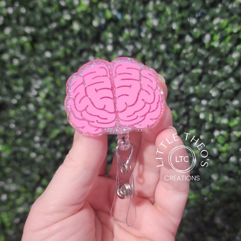 Portatarjetas de identificación Brain Badge Reel: Clip acrílico retráctil para identificación para enfermeras de neurología imagen 4