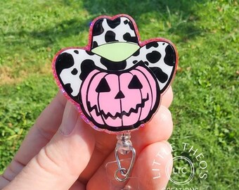 Cowboy Pumpkin Badge Reel: Western Halloween Badge Clip