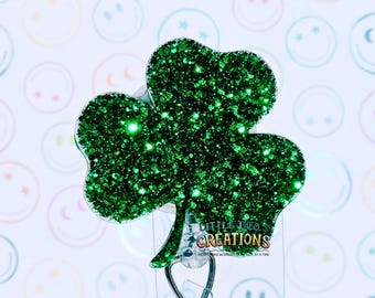 Shamrock Badge Reel: St. Patrick's Day Clover, RN Medical Gift
