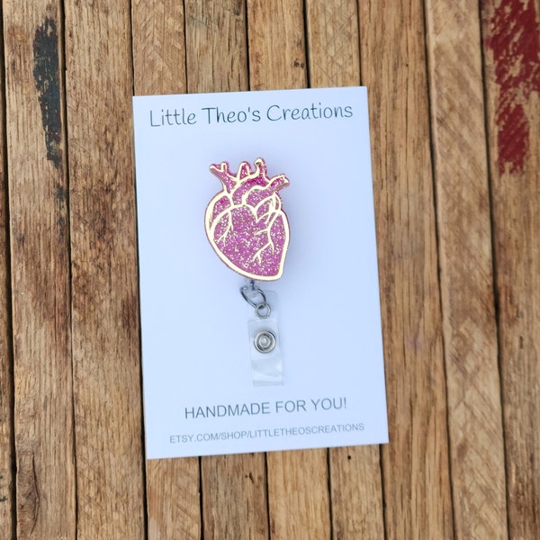 Anatomical Heart Badge Reel, Heart Badge Holder, Cardiac Nurse Badge Reel, Cath Lab Badge Reel, Pink Heart Badge Reel, Cardiac Badge Reel