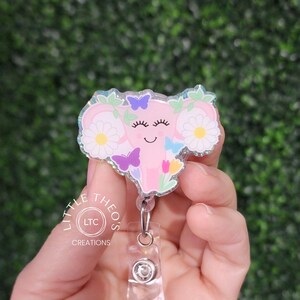 Spring Uterus Badge Reel, Seasonal Badge Holder, Floral Uterus Badge Holder for Nurses, OB/GYNs, Medical Staff, and Women’s Health Workers