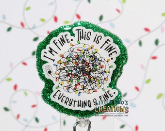I'm Fine Christmas Lights Abzeichen Reel, Glitter Ausweishalter
